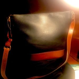 Vintage Coach Sheffield Black with Tan Trim Leather Sheridan Shoulder Bag